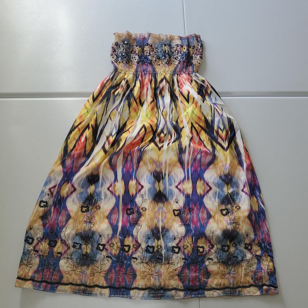 Y2K Fairy Grunge Whimsy Lapis Dress One Size Multicolor Smocked Embroider Sequin